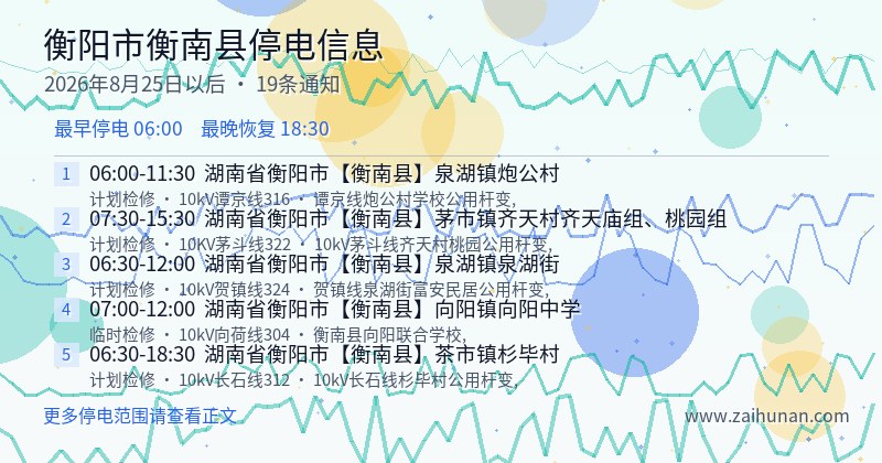 衡阳市衡南县停电通知