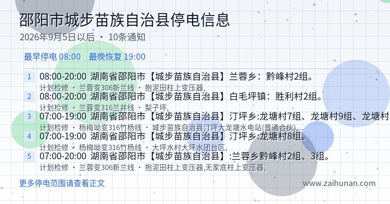 邵阳市城步苗族自治县停电通知