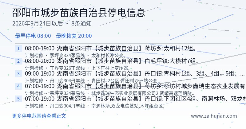 邵阳市城步苗族自治县停电通知