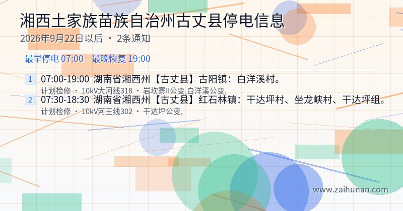 湘西土家族苗族自治州古丈县停电通知