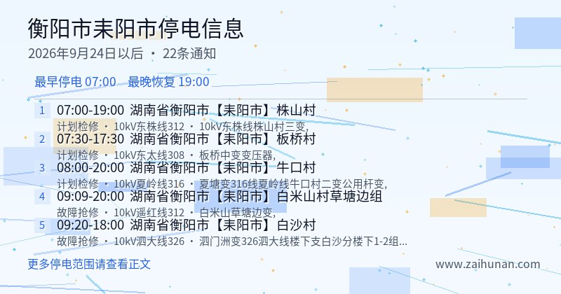 衡阳市耒阳市停电通知