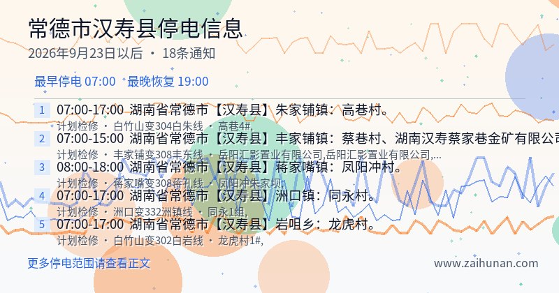 常德市汉寿县停电通知