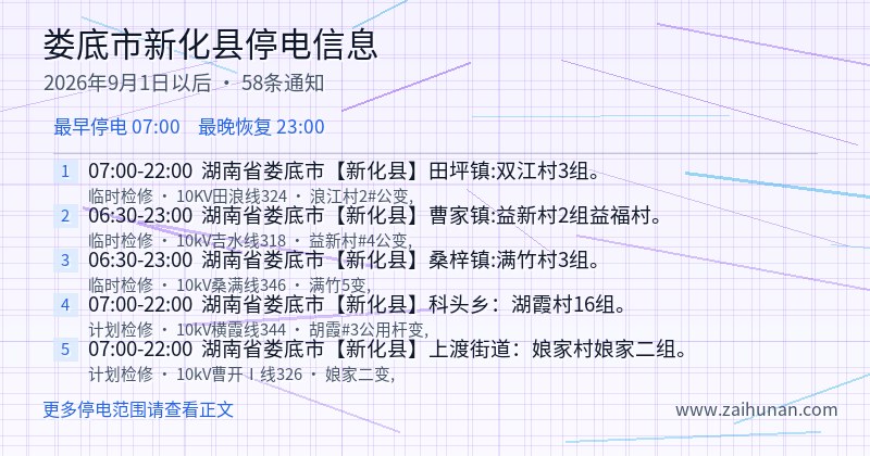 娄底市新化县停电通知