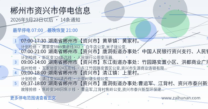 郴州市资兴市停电通知