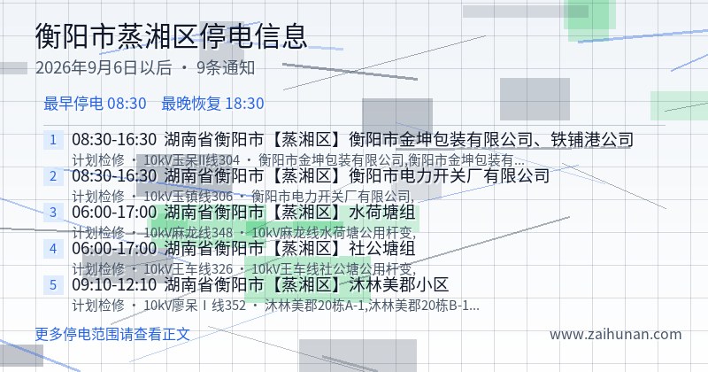 衡阳市蒸湘区停电通知