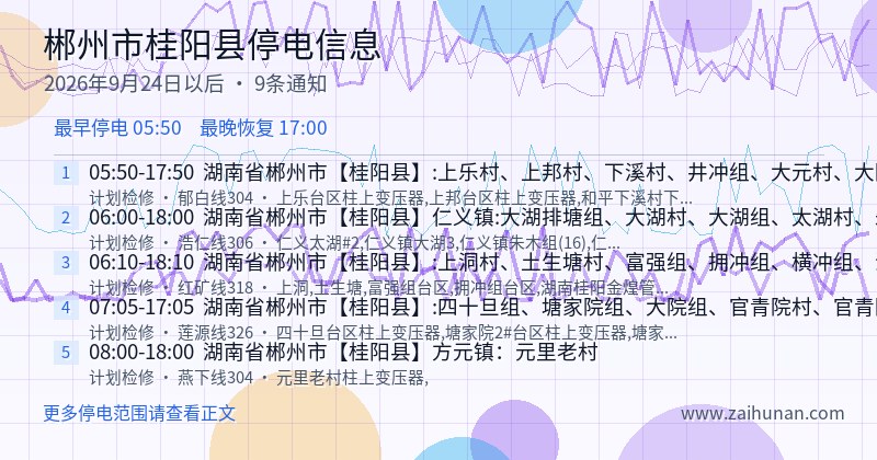 郴州市桂阳县停电通知