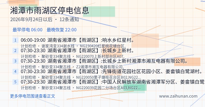 湘潭市雨湖区停电通知