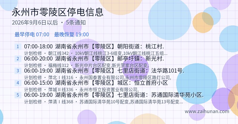 永州市零陵区停电通知