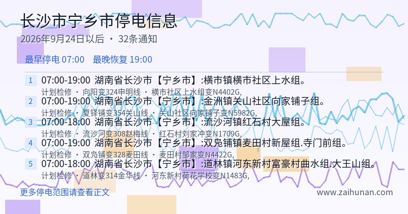 长沙市宁乡市停电通知