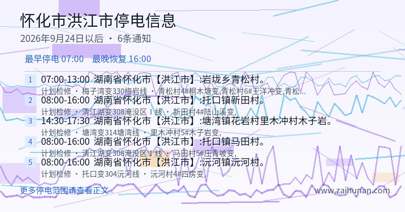 怀化市洪江市停电通知