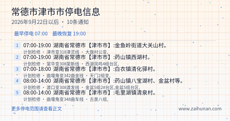 常德市津市市停电通知