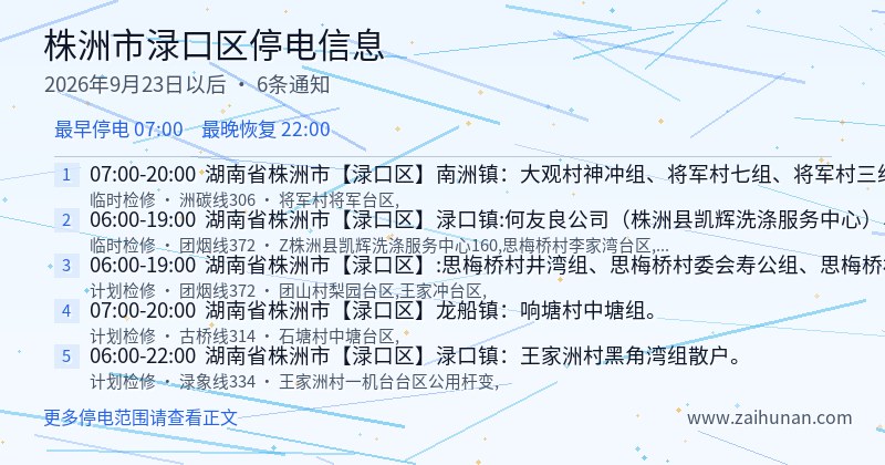 株洲市渌口区停电通知