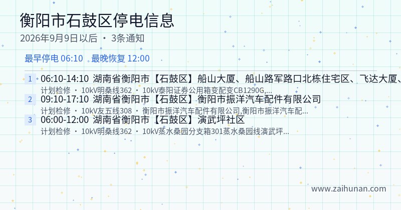 衡阳市石鼓区停电通知