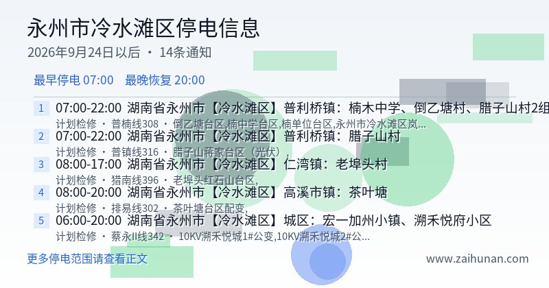 永州市冷水滩区停电通知