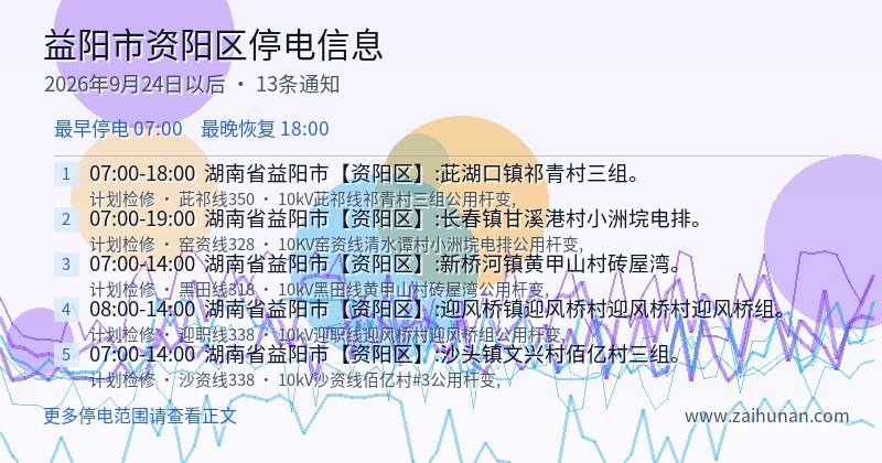 益阳市资阳区停电通知