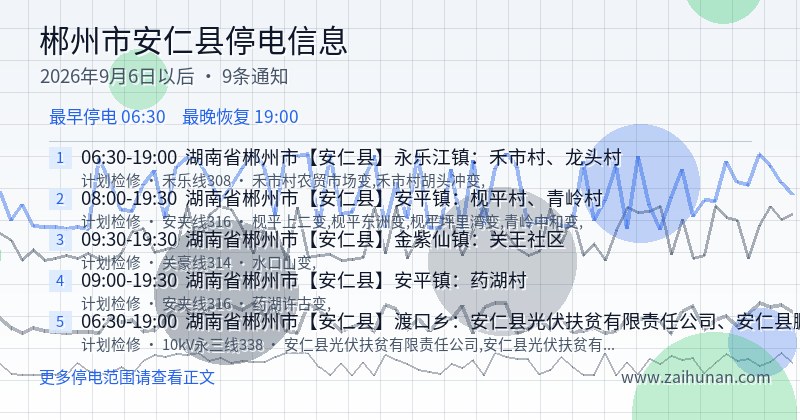 郴州市安仁县停电通知