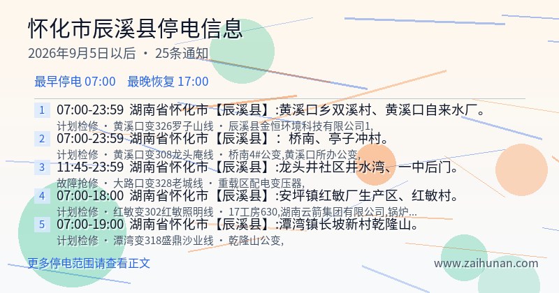 怀化市辰溪县停电通知