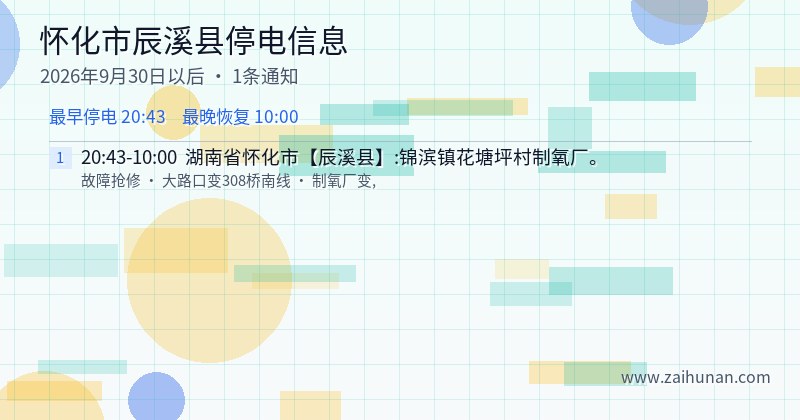 怀化市辰溪县停电通知