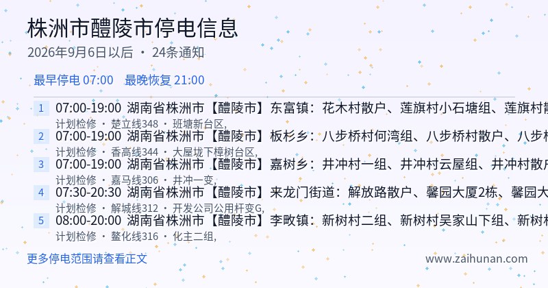 株洲市醴陵市停电通知