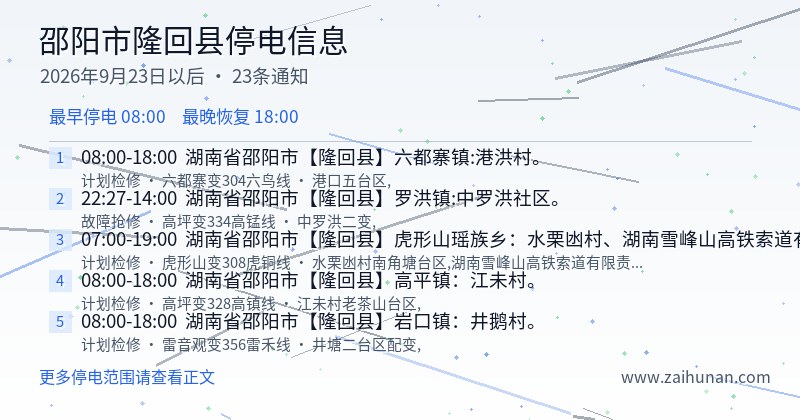 邵阳市隆回县停电通知