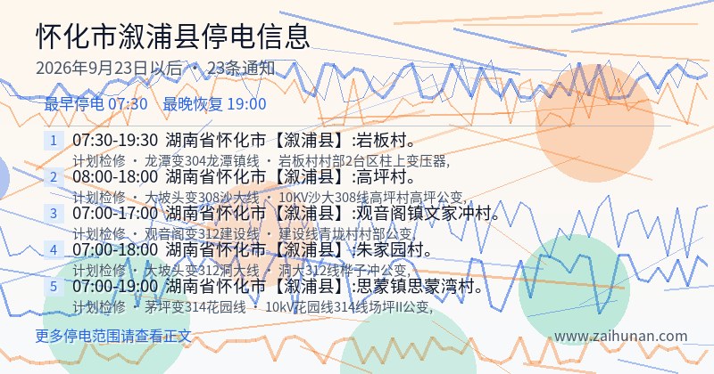 怀化市溆浦县停电通知