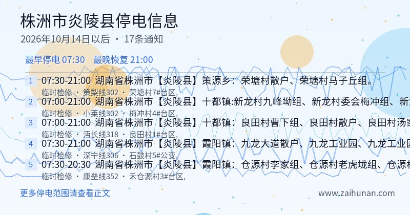 株洲市炎陵县停电通知