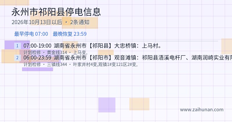 永州市祁阳县停电通知
