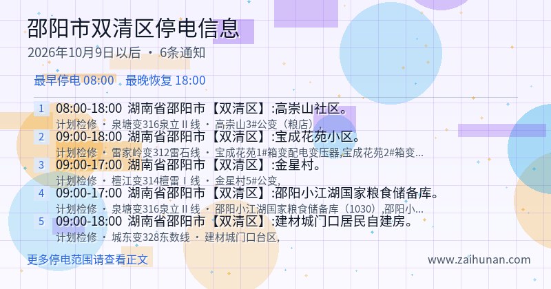 邵阳市双清区停电通知