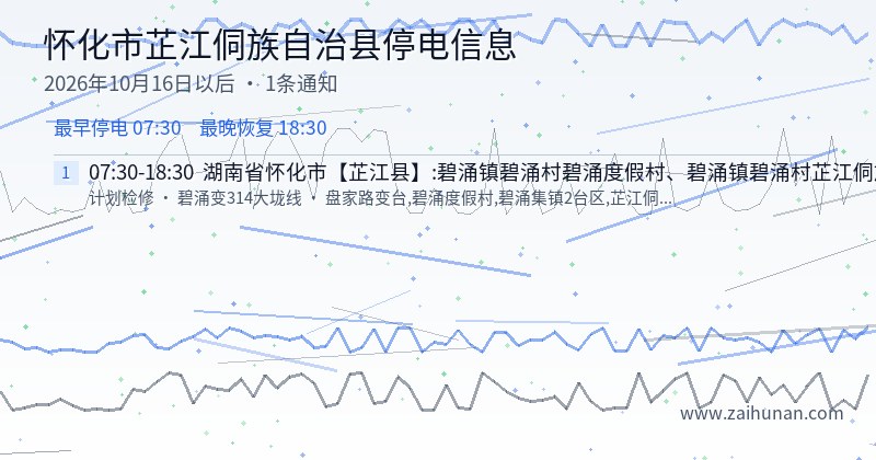 怀化市芷江侗族自治县停电通知