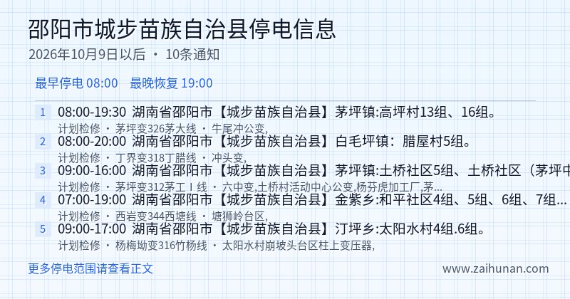 邵阳市城步苗族自治县停电通知