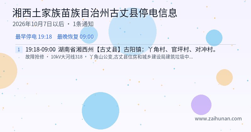 湘西土家族苗族自治州古丈县停电通知