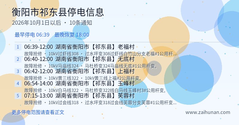 衡阳市祁东县停电通知