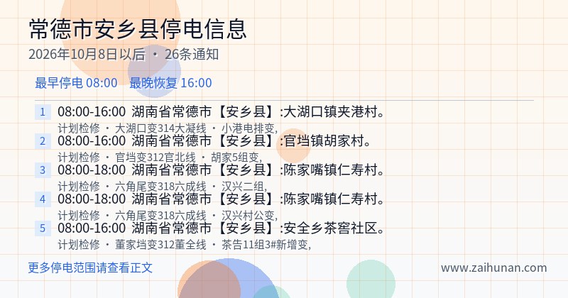 常德市安乡县停电通知