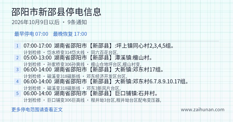 邵阳市新邵县停电通知