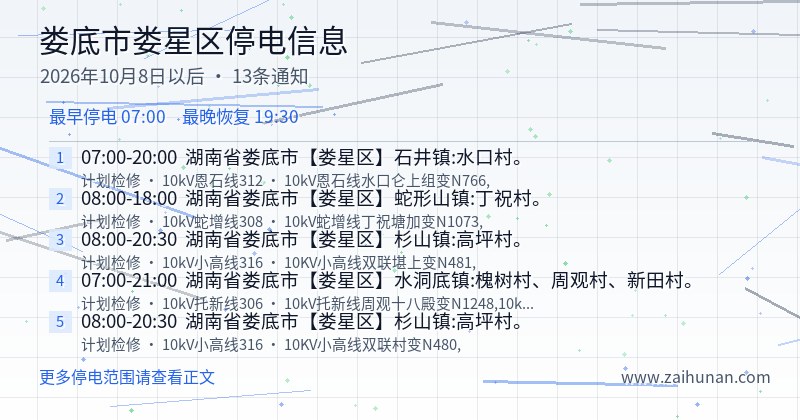 娄底市娄星区停电通知