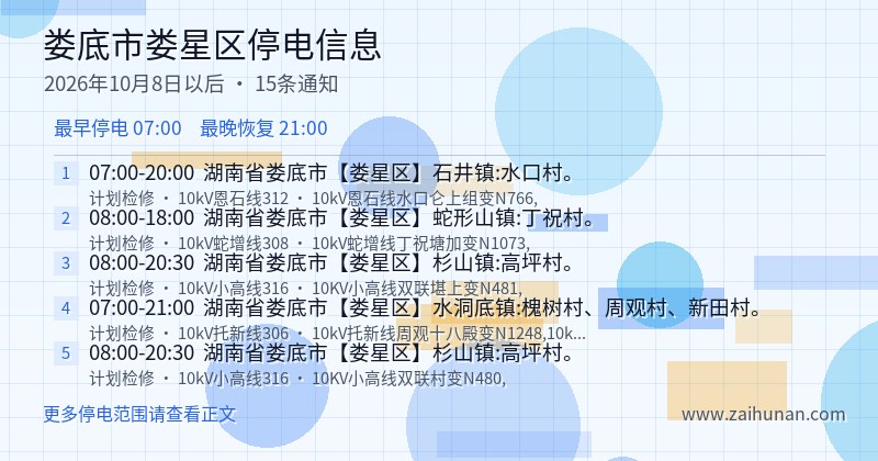 娄底市娄星区停电通知