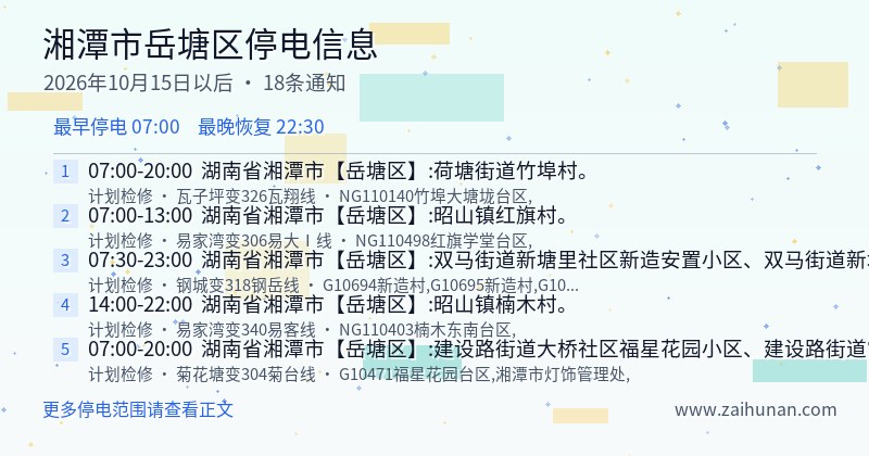 湘潭市岳塘区停电通知