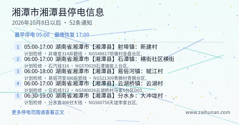 湘潭市湘潭县停电通知