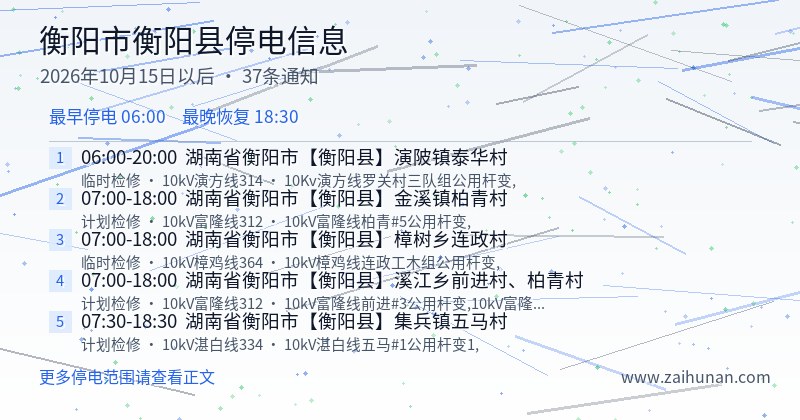 衡阳市衡阳县停电通知