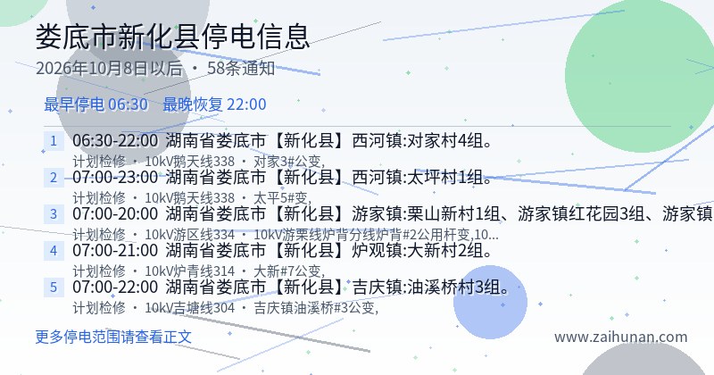 娄底市新化县停电通知