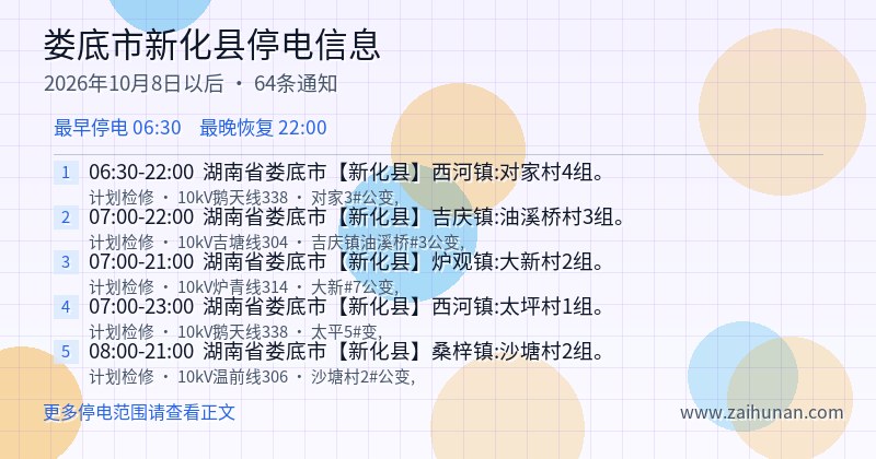 娄底市新化县停电通知