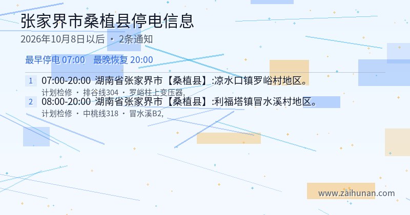 张家界市桑植县停电通知