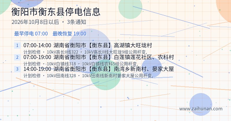 衡阳市衡东县停电通知