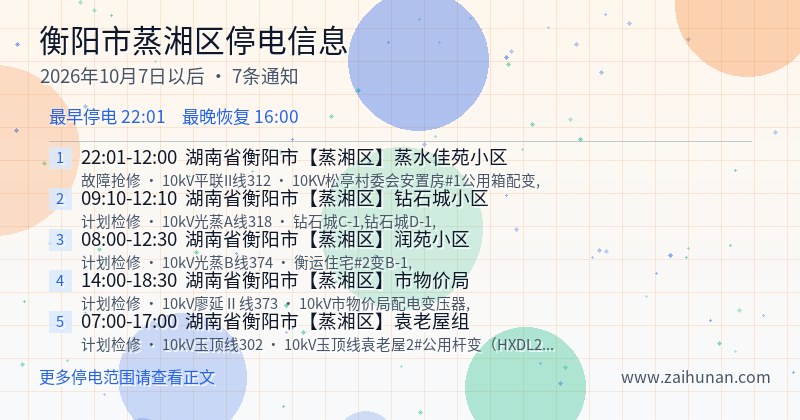 衡阳市蒸湘区停电通知
