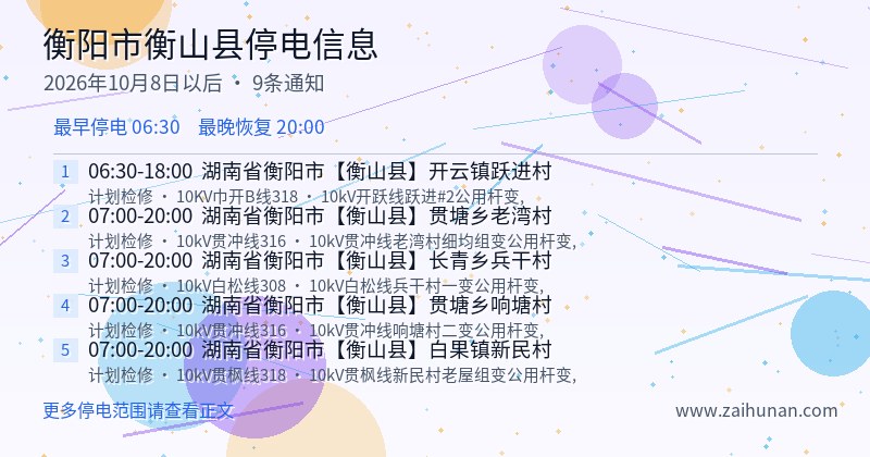 衡阳市衡山县停电通知