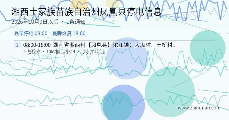 湘西土家族苗族自治州凤凰县停电通知