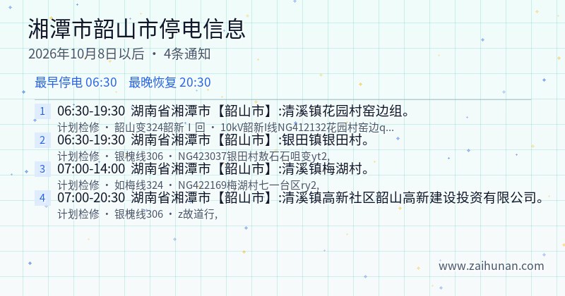 湘潭市韶山市停电通知