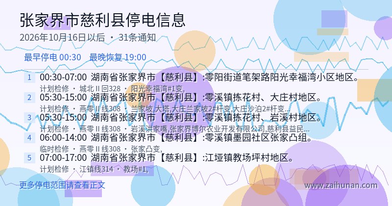 张家界市慈利县停电通知