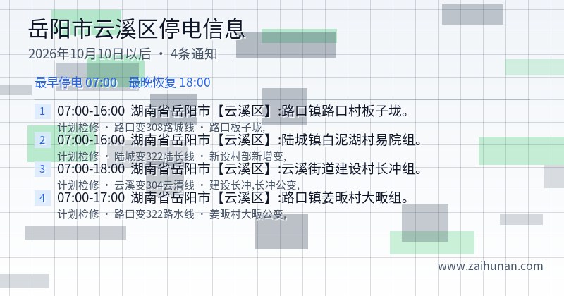 岳阳市云溪区停电通知