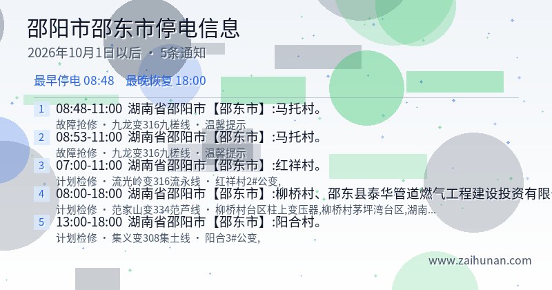 邵阳市邵东市停电通知